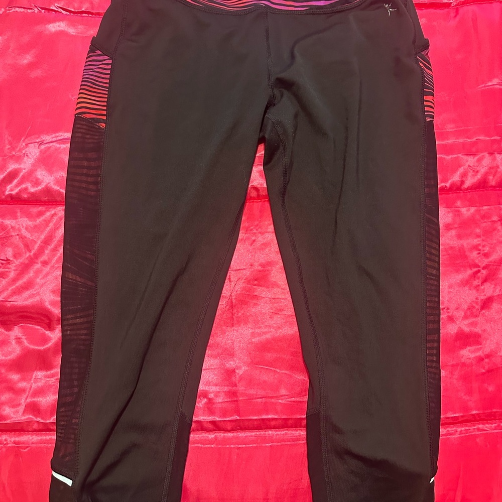 Black Athletic Leggings with Pink Accents